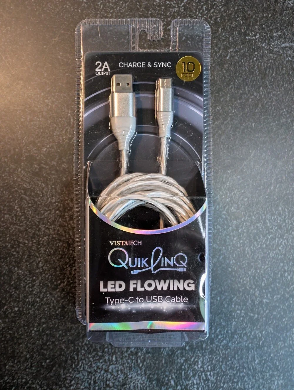 Vistatech QuikLinq LED Flowing Type-C to USB Cable -10FT